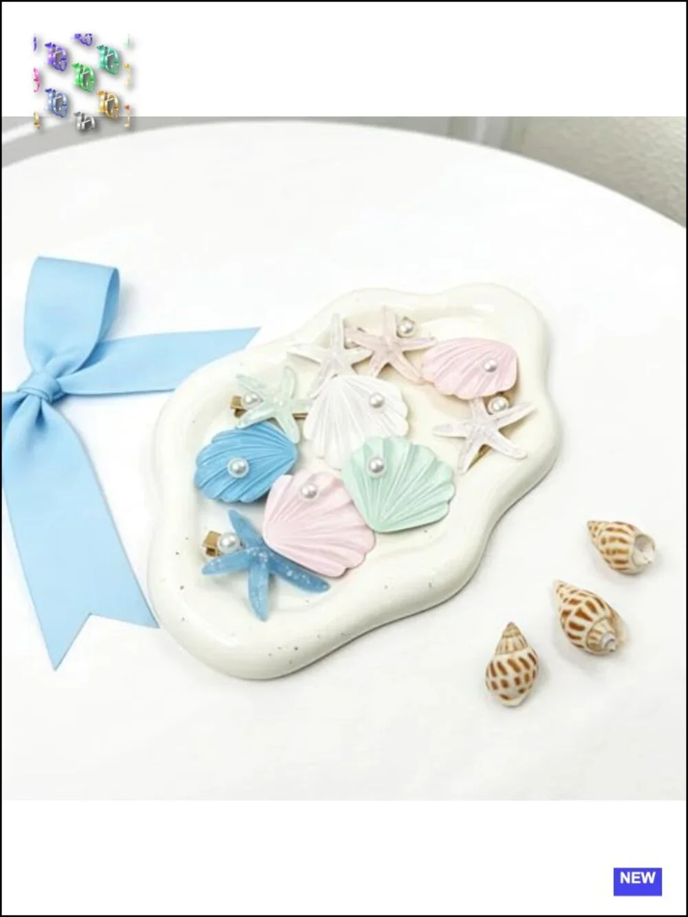 13 Piece Starfish & Shell Pearl Hair Clip Set Ocean Themed Acrylic Hair
